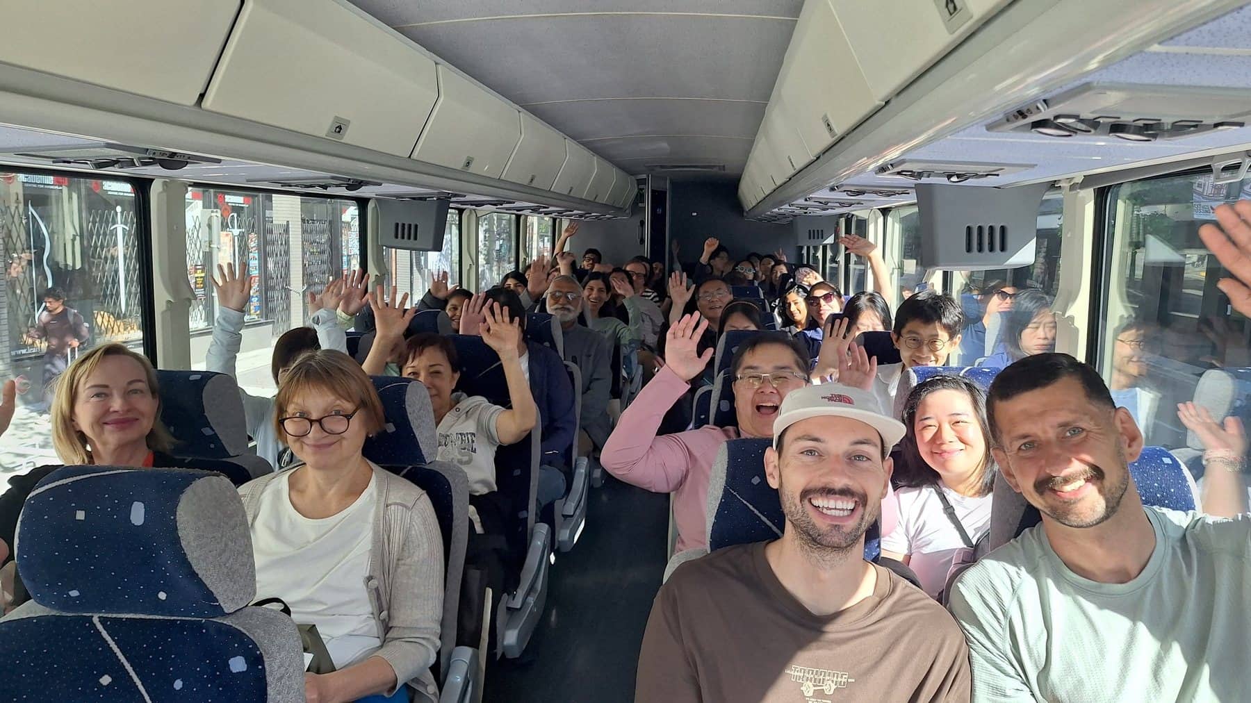 A coach full of Parkbus riders turned round in their seats and waving